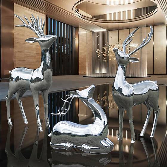 不鏽鋼鏡面(miàn)鹿精美雕塑鍛模型擺件